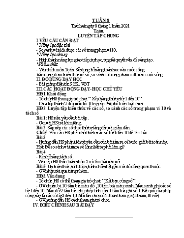 Kế hoạch bài dạy Toán + Tiếng Việt 1 - Tuần 8 - Năm học 2021-2022 - Phan Thị Tú Oanh
