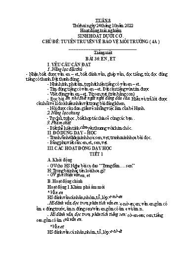 Kế hoạch bài dạy Toán + Tiếng Việt 1 - Tuần 8 - Năm học 2022-2023 - Phan Thị Tú Oanh