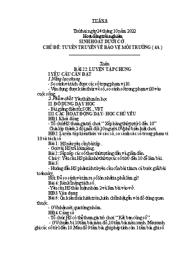 Kế hoạch bài dạy Toán + Tiếng Việt 1 - Tuần 8 - Năm học 2022-2023 - Phan Thị Minh Thư