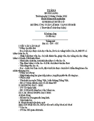 Kế hoạch bài dạy Toán + Tiếng Việt 1 - Tuần 9 - Năm học 2022-2023 - Phan Thị Minh Thư