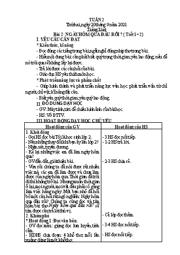 Kế hoạch bài dạy Toán + Tiếng Việt 2 - Tuần 2 - Năm học 2021-2022 - Phan Thị Minh Thư