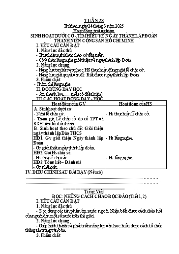 Kế hoạch bài dạy Toán + Tiếng Việt 2 - Tuần 28 - Năm học 2024-2025 - Phan Thị Minh Thư