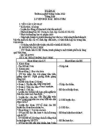 Kế hoạch bài dạy Toán + Tiếng Việt 2 - Tuần 32 - Năm học 2021-2022 - Phan Thị Minh Thư