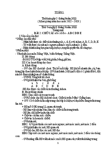 Kế hoạch bài dạy Toán + Tiếng Việt  Lớp 1 - Tuần 1 - Năm học 2022-2023 - Phan Thị Tú Oanh