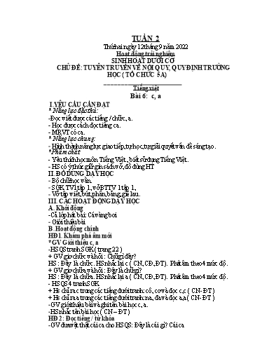 Kế hoạch bài dạy Toán + Tiếng Việt Lớp 1 - Tuần 2 - Năm học 2022-2023 - Phan Thị Tú Oanh